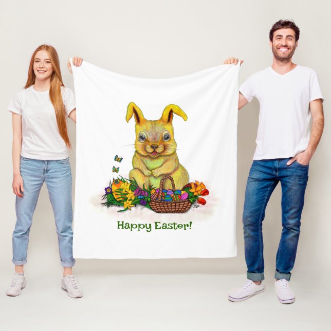 Couverture Polaire Joli lapin de Pâques avec oeufs et fleurs (En situation)