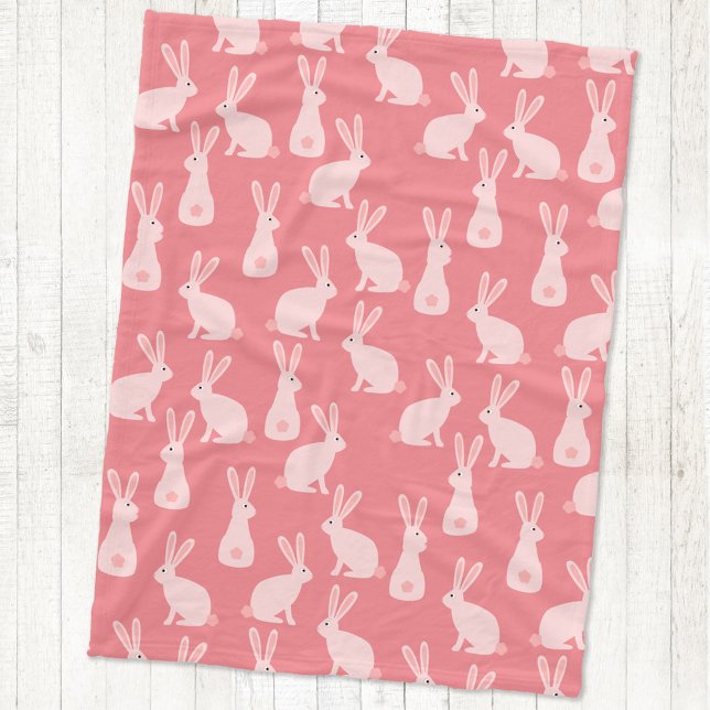 Couverture Polaire Joli lapin lapin Motif rose (Cute pink bunny rabbit pattern fleece blanket)