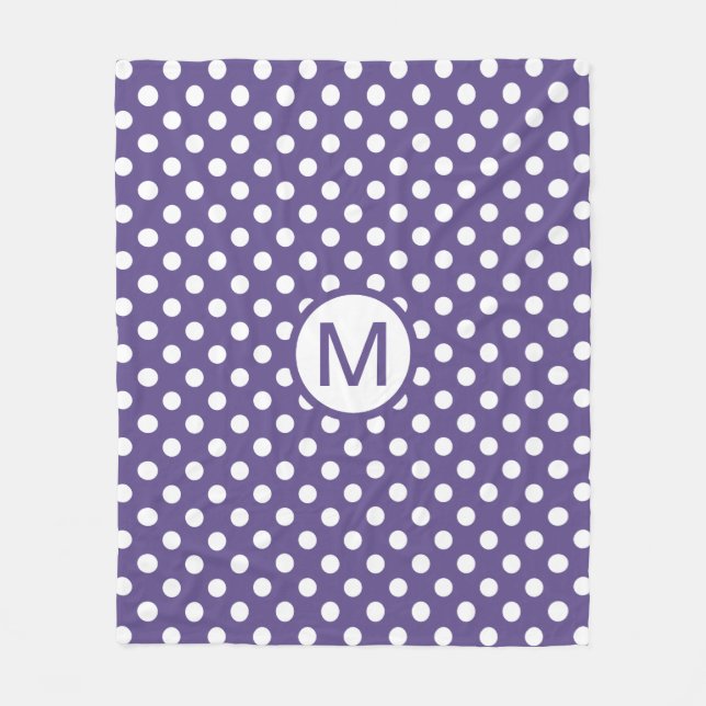 Couverture Polaire Joli monogramme à pois violets et blancs (Devant)