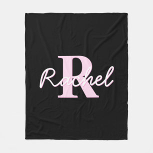 Couverture Polaire Joli monogramme personnalisable Rose clair et no