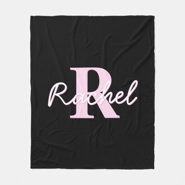 Couverture Polaire Joli monogramme personnalisable | Rose clair et no (Devant)