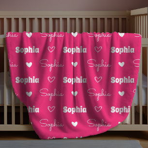 Couverture Polaire Joli monogramme répétitif rose fuchsia féminin