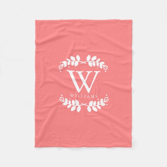 Couverture Polaire Joli monogramme rose corail (Devant)