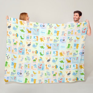 Couverture Polaire Joli Motif d'alphabet animal ABC avec prénom