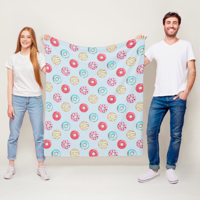 Couverture Polaire Joli motif de beignet glacé bleu clair (En situation)