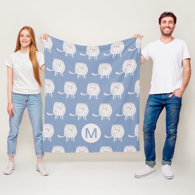 Couverture Polaire Joli motif de chat blanc rebondissant monogramme b (En situation)