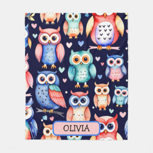 Couverture Polaire Joli Motif de Chouettes blanches colorées