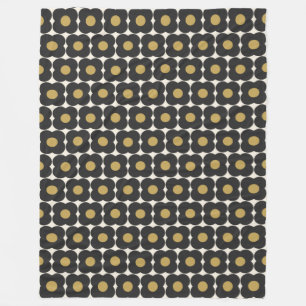 Couverture Polaire Joli motif de fleurs pop rétro   Noir et or 