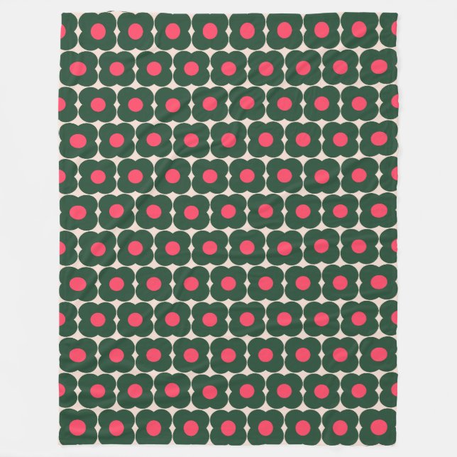Couverture Polaire Joli motif de fleurs pop rétro | Vert de Noël  (Devant)