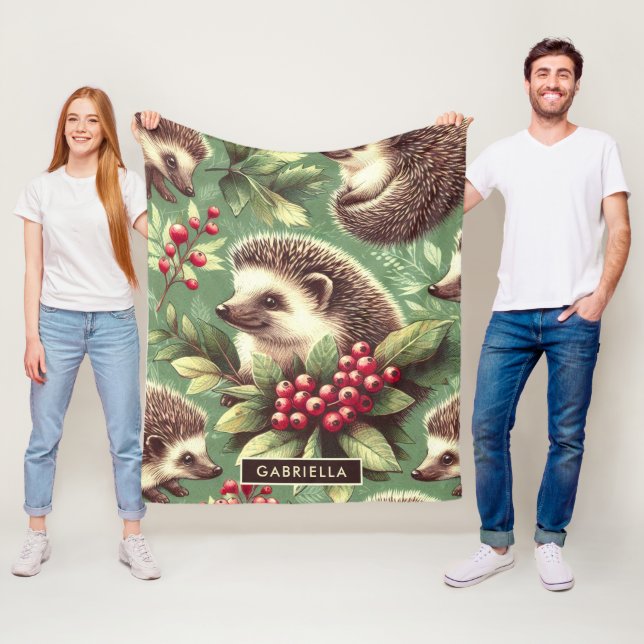 Couverture Polaire Joli Motif de hérisson Vintage (En situation)