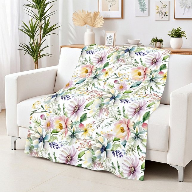 Couverture Polaire Joli motif floral pastel (Créateur téléchargé)