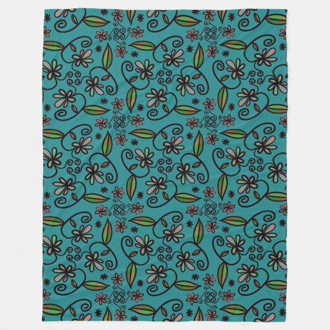 Couverture Polaire Joli motif floral sarcelle (Devant)