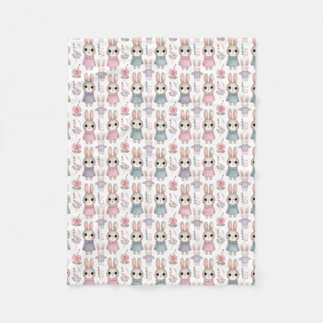 Couverture Polaire Joli motif sans couture de lapin à l'aquarelle (Devant)