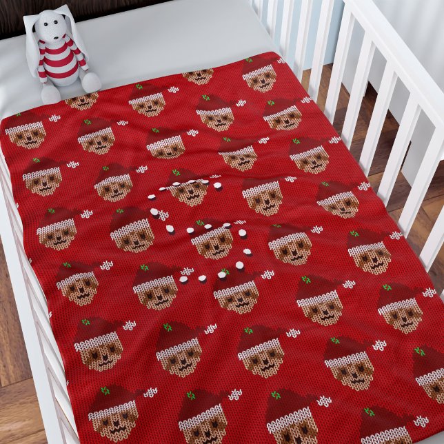 Couverture Polaire Joli Noël Sloth Motif Enfants Monogramme Rouge (A cute Santa Sloth pattern fleece blanket with space for your initial. Merry Slothmas!)