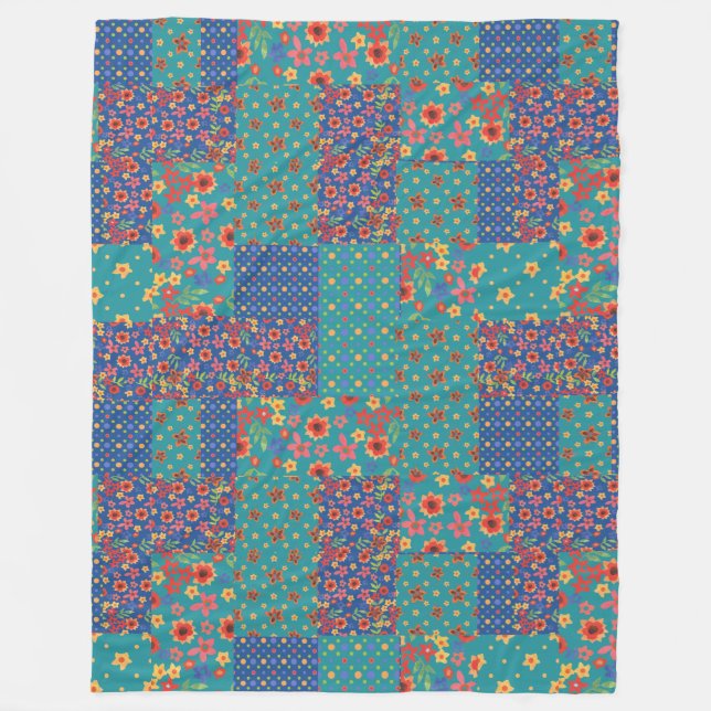 Couverture Polaire Joli Nostalgique Faux Patchwork Fleece Blanket (Devant)