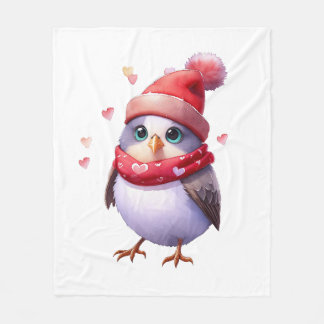 Couverture Polaire Joli oiseau dans un casquette et foulard. Aquarell
