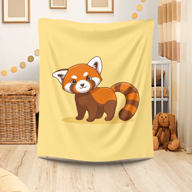 Couverture Polaire Joli panda roux sur fond jaune (Créateur téléchargé)