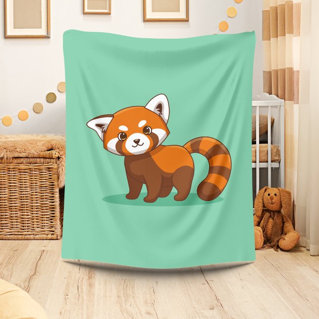 Couverture Polaire Joli panda roux sur fond vert (Créateur téléchargé)