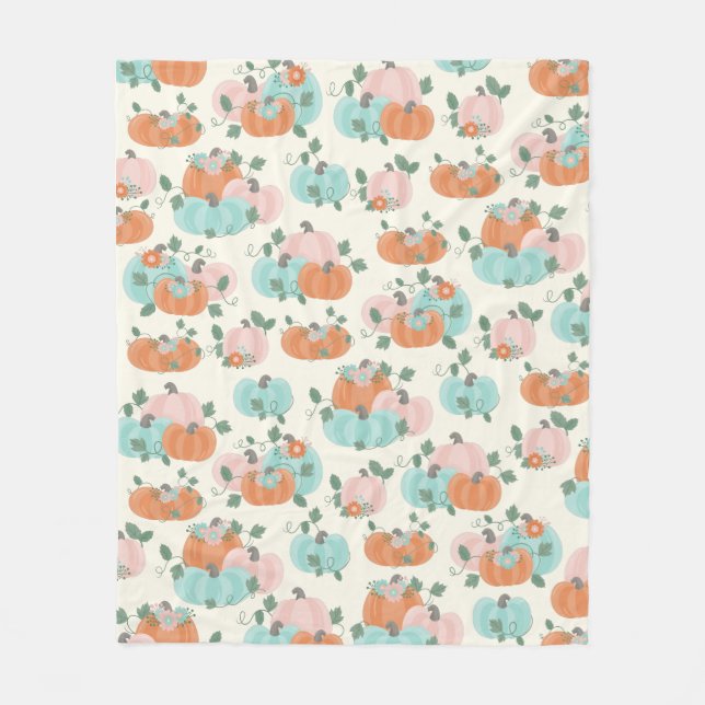 Couverture Polaire Joli Pastel Automne Floral Citrouille Motif (Devant)