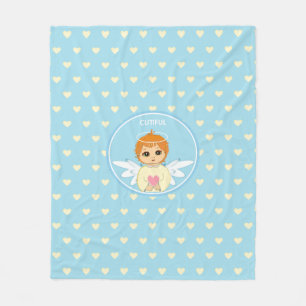 Couverture Polaire Joli petit ange avec motif de cœur sur fond bleu c