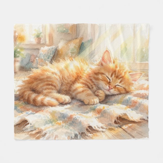 Couverture Polaire Joli petit chaton prenant un bain de soleil  (Devant (Horizontal))