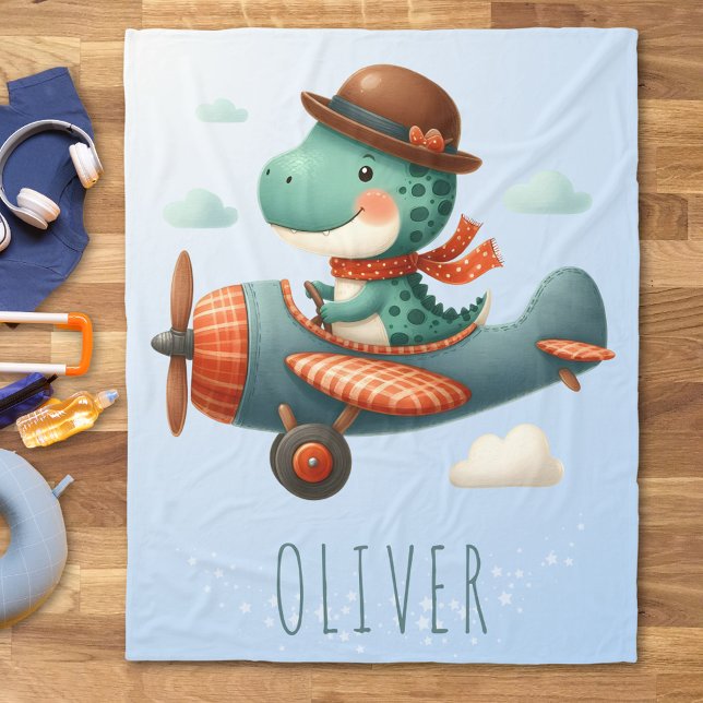 Couverture Polaire Joli Petit Dinosaure Trex Avion en Vol (Créateur téléchargé)
