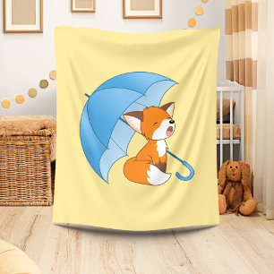 Couverture Polaire Joli Petit Renard dormant sous parapluie