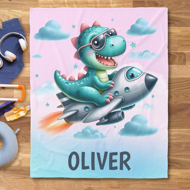 Couverture Polaire Joli pilote de Dino Trex pilotant un avion à réact (Créateur téléchargé)