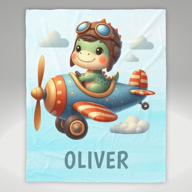 Couverture Polaire Joli pilote Trex dinosaure pilotant un avion bleu (Créateur téléchargé)
