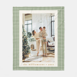 Couverture Polaire Joli plaid vert personnalisé avec photo de famille