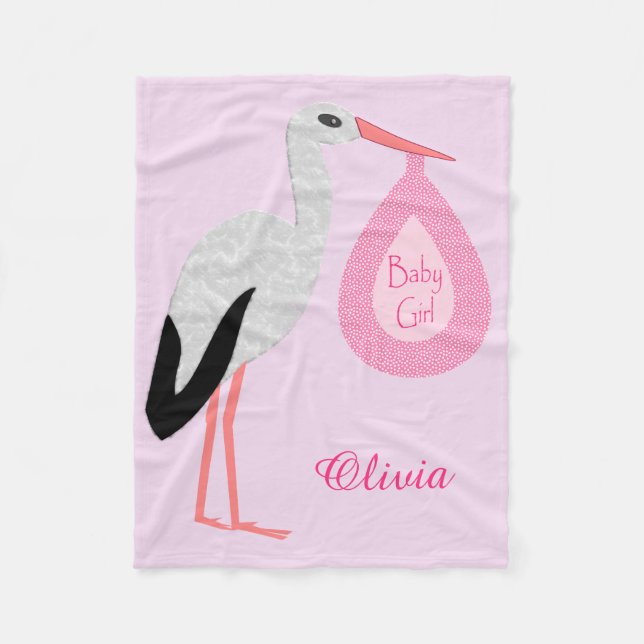 Couverture Polaire Joli Pretty Rose Baby Girl Stork Custom (Devant)