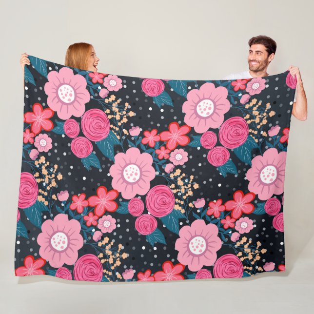 Couverture Polaire Joli rose giral Floral Silver Dots Gris design (En situation)