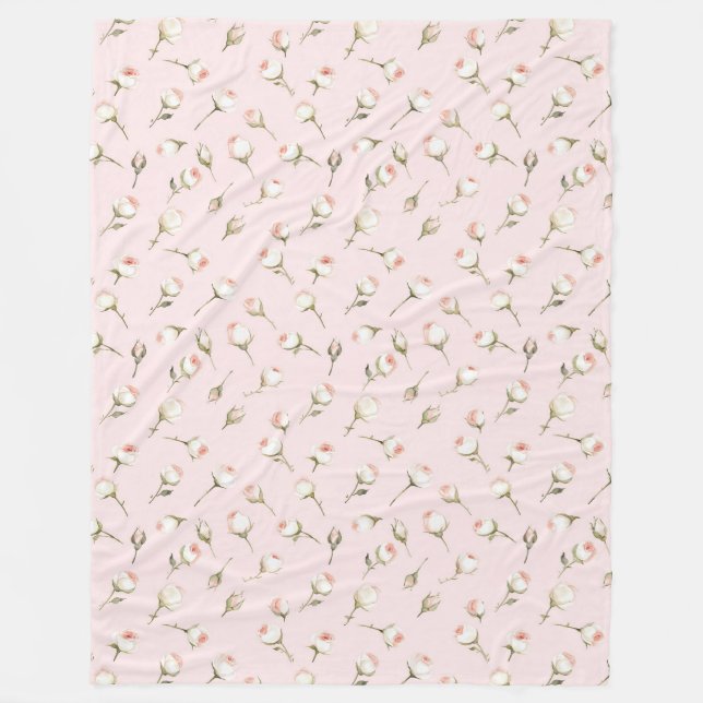 Couverture Polaire Joli rose Roses Blanches Floral (Devant)