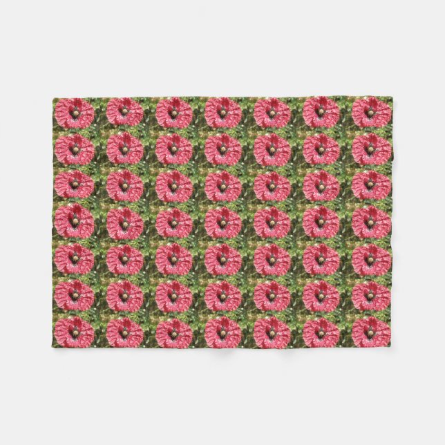 Couverture Polaire Joli Rouge Pavot Fleur Macro Fleece Blanche (Devant (Horizontal))