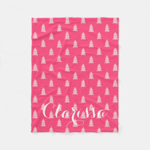 Couverture Polaire Joli sapin de Noël motif pastel et rose chaud
