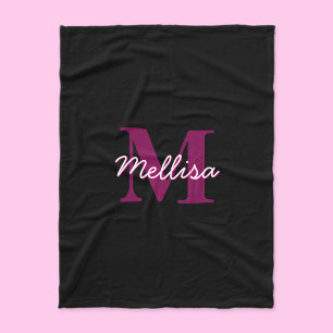 Couverture Polaire Joli script de monogramme rose et noir personnalis