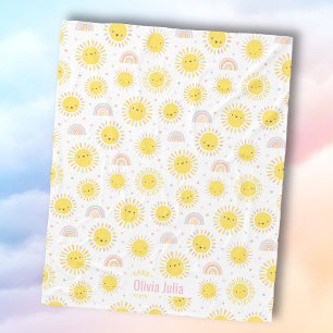 Couverture Polaire Joli soleil pastel, arcs-en-ciel et coeurs