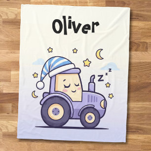 Couverture Polaire Joli tracteur endormi lavande 