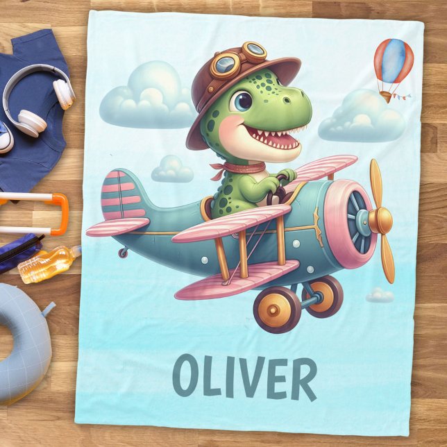 Couverture Polaire Joli Trex Dinosaure Pilotant un Avion Charmant (Créateur téléchargé)