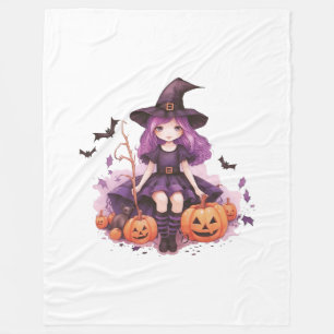 Couverture Polaire Joli violet sorcière haïe Citrouilles et chauves-s