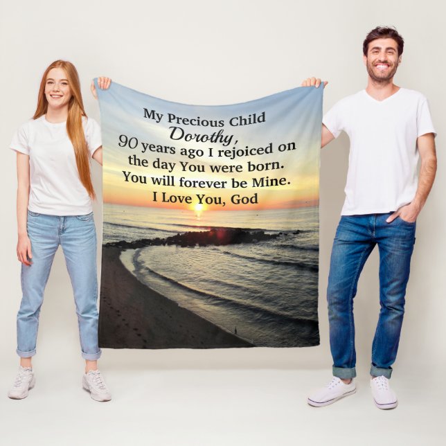 COUVERTURE POLAIRE JOLIE 90E ANNIVERSAIRE SOLEIL PERSONNALISÉ (En situation)