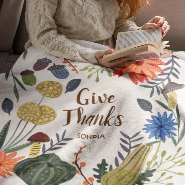 Couverture Polaire Jolie action de grâce florale champignon automne (Cute Thanksgiving floral mushroom fall Fleece Blanket)