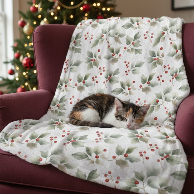Couverture Polaire Jolie aquarelle Holly et Berries (Créateur téléchargé)