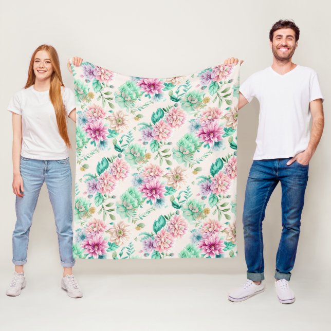 Couverture Polaire Jolie aquarelle Pastel Floral (En situation)