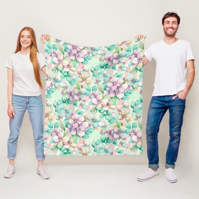 Couverture Polaire Jolie aquarelle Pastel Floral (En situation)