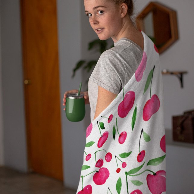 Couverture Polaire Jolie aquarelle rouge cerises motif (Créateur téléchargé)