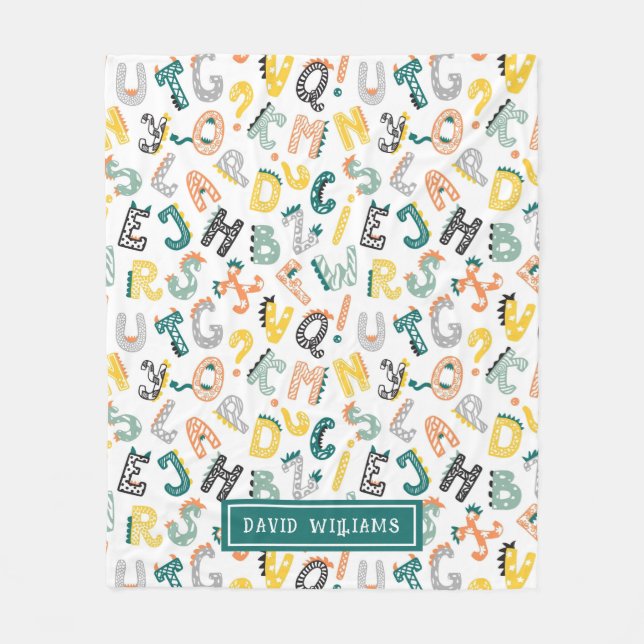 Couverture Polaire Jolie couleur Dinosaure Alphabet Motif enfants (Devant)