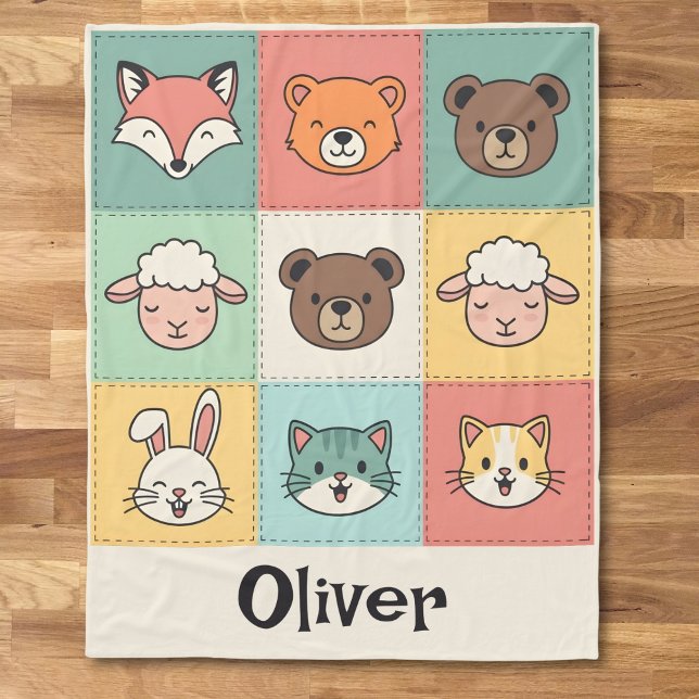Couverture Polaire Jolie crèche patchwork d'animaux Kawaii (Créateur téléchargé)