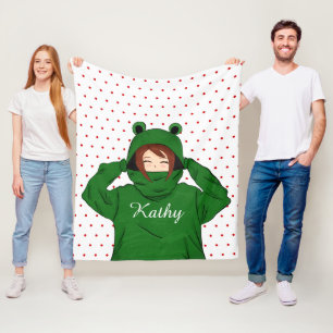 Couverture Polaire Jolie fille avec dessin de la grenouille verte