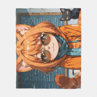 Couverture Polaire Jolie Fille Chat Anime